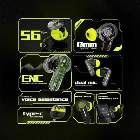 Dubstep Buzz X8 TWS Earbuds (Neon Green) image 3