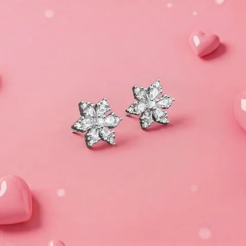 GIVA Silver Flowery Snowflake Studs (Silver)