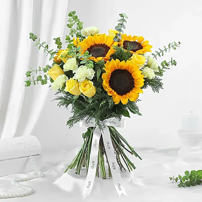 Bright Yellow Floral Ensemble Hand-Tied Bouquet