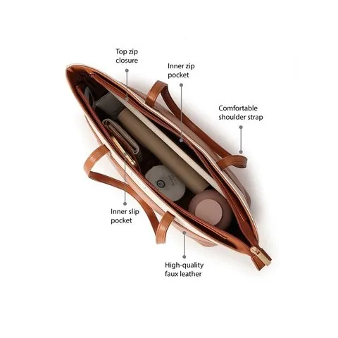 Fastrack Bags Women's Tan Colourblocked Tote Bag image 8