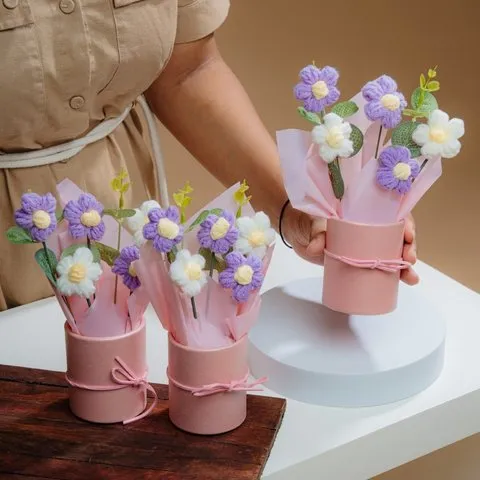 Rooted Lavender Daisy Crochet Flower Bouquet image 5