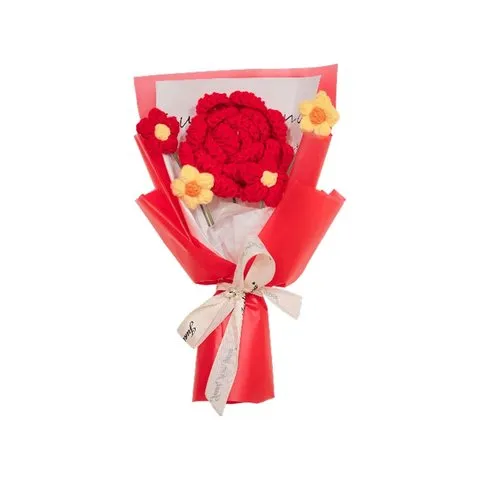 Rooted Red Rose with Daisies Crochet Flower Bouquet image 2