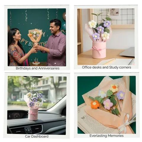 Rooted Scarlet Red Heart Crochet Flower Pot image 1