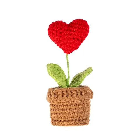 Rooted Scarlet Red Heart Crochet Flower Pot image 2
