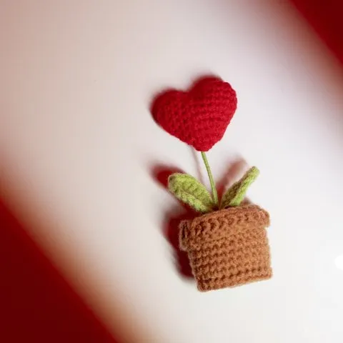 Rooted Scarlet Red Heart Crochet Flower Pot image 4