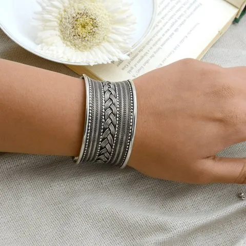 Teejh Braided Oxidized Cuff Bracelet (Silver) image 4