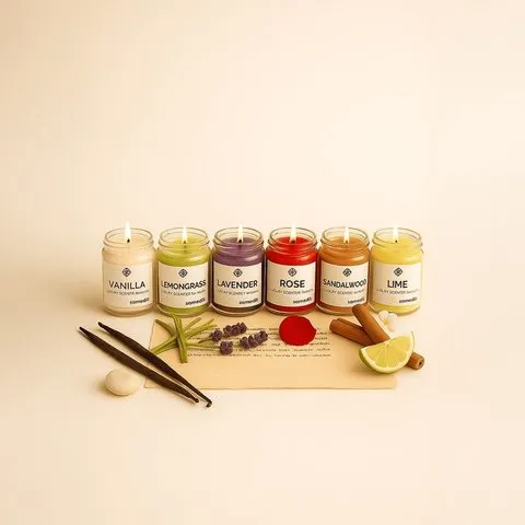 Scented Jar Candle Set (Rose, Vanilla, Lavender, Lime, Lemongrass, Sandalwood) by Samsidhi