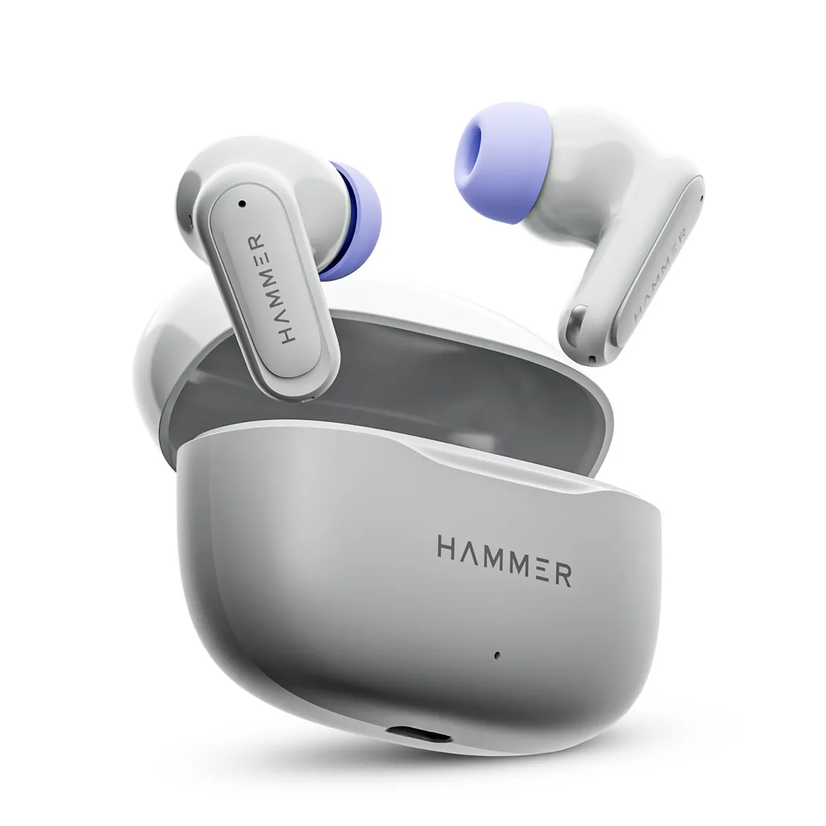 HAMMER Airflow Neo Earbuds with 80H Playtime, 13mm Titanium Driver, 40ms Gaming Mode, Fast Charging Buds, Type-C Charging, Voice Assistant, Lightweight Dual-Tone Design (Grey)