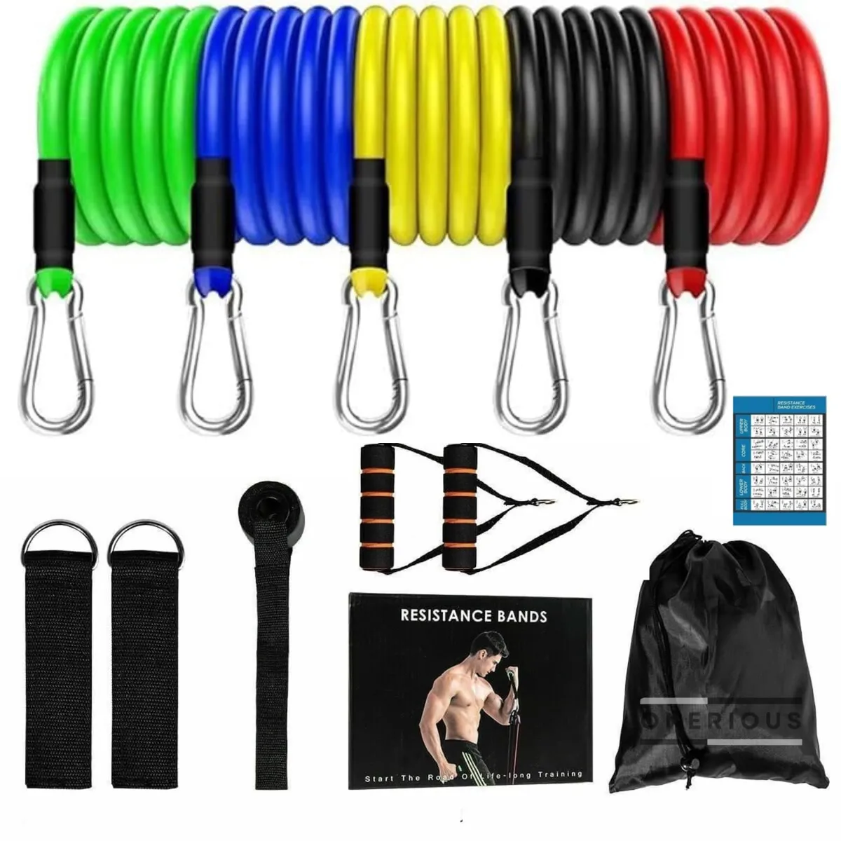 Resistance Bands Set for Exercise, Stretching and Workout Toning Tube Kit with Foam Handles, Door Anchor, Ankle Strap and Carrying Bag Set of 11 in 1 for Men, Women