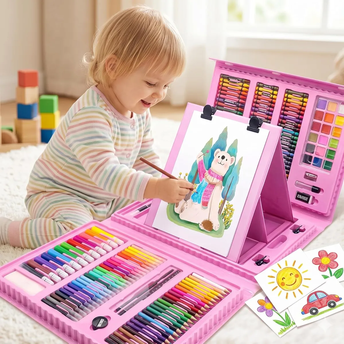 208 pcs Art Set & Colour Set Kit for Kids – Complete Drawing Kit with Crayons, Markers, Pencils – Ideal Colors Set for Kids – Creative Colour Set for Drawing & Sketching