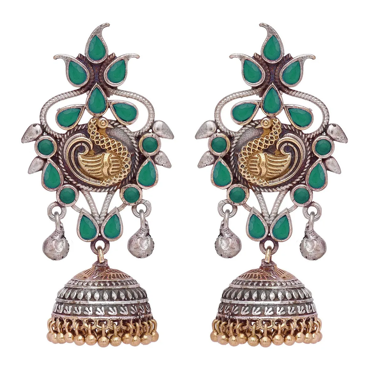 Peora Traditional Oxidised Silver Plated Peacock Jhumki Earrings Antique Jewellery for Women & Girls