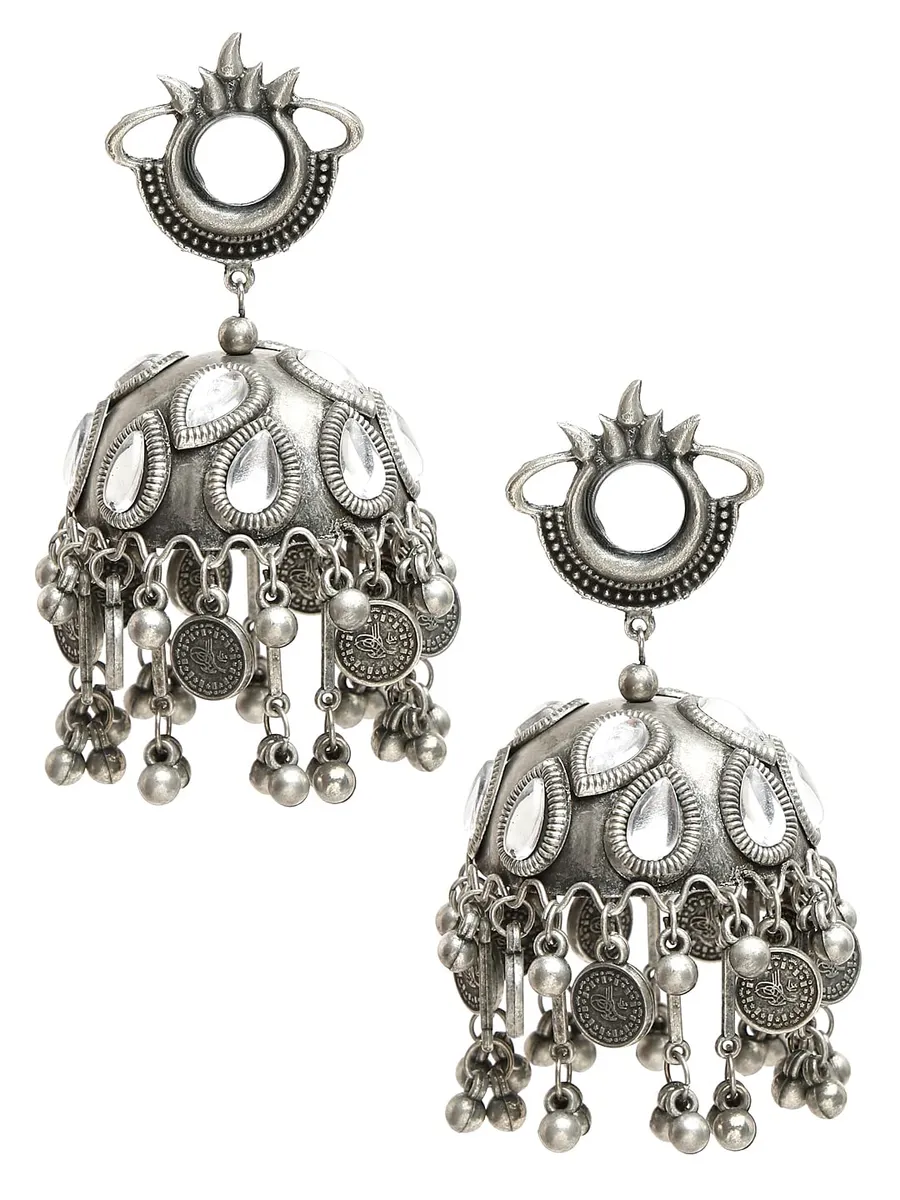 YouBella Jewellery Celebrity Inspired Oxidised Silver Big Size Jhumki Earrings for Girls and Women