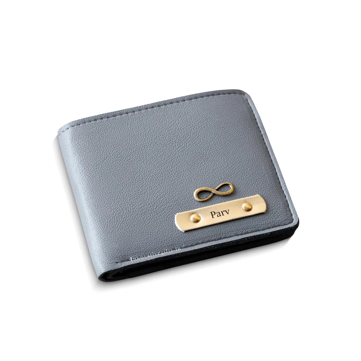 Innovative Gifts Men’s Personalized Wallet I Stylish Vegan Leather Slim Purse with Name & Charm I Customized Unique Gift for Birthday Anniversary Men Boy Love Husband Employees Clients (Grey)