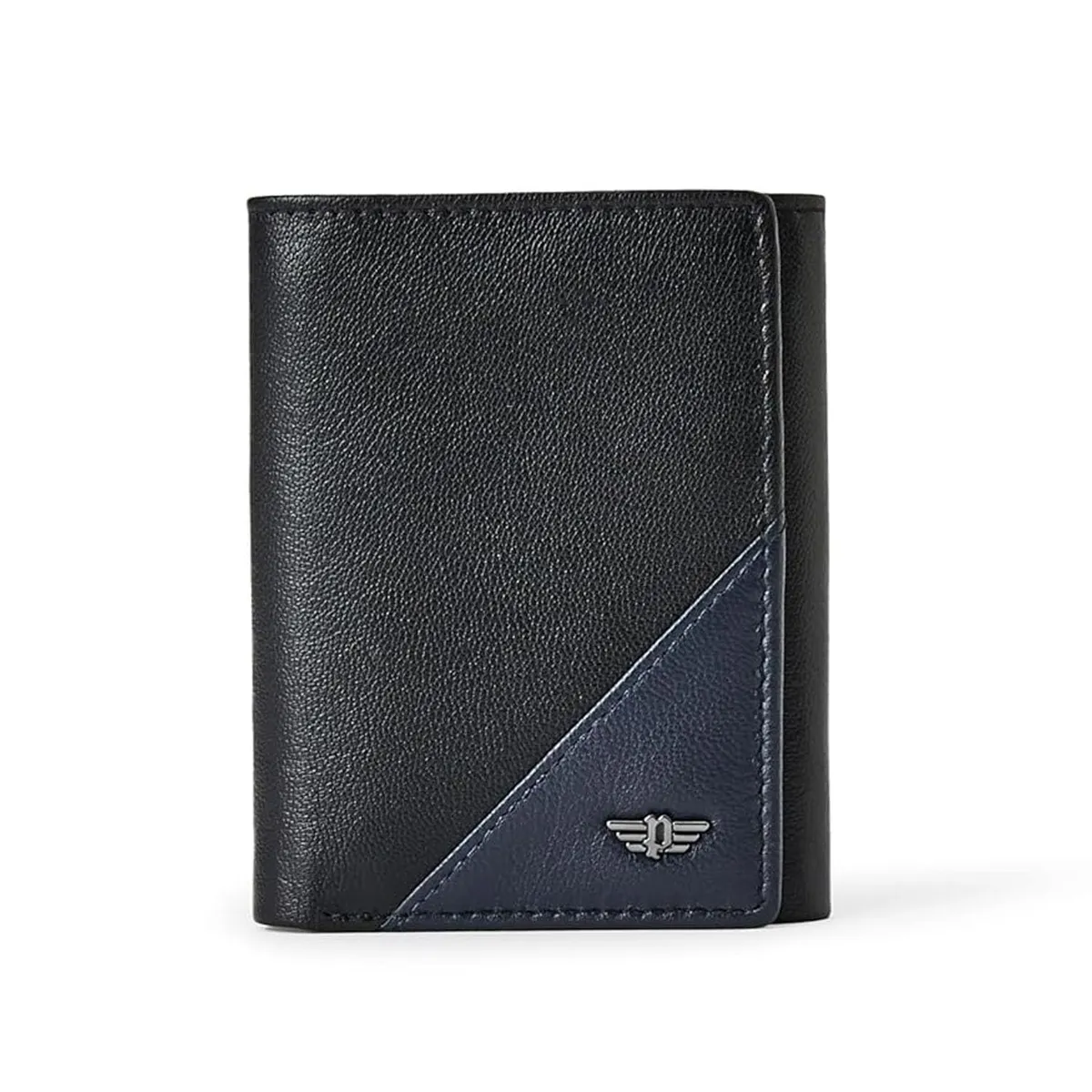 Police Men Navy Black Color Groix Tri Fold Leather Wallet